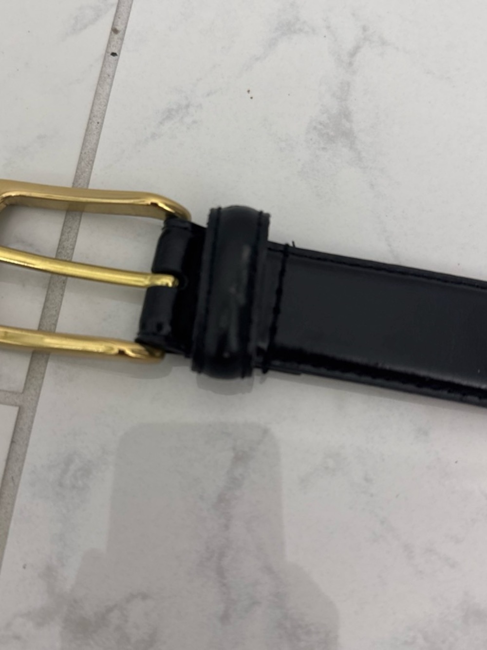 Men's Black Leather Belt with Gold-Tone Buckle